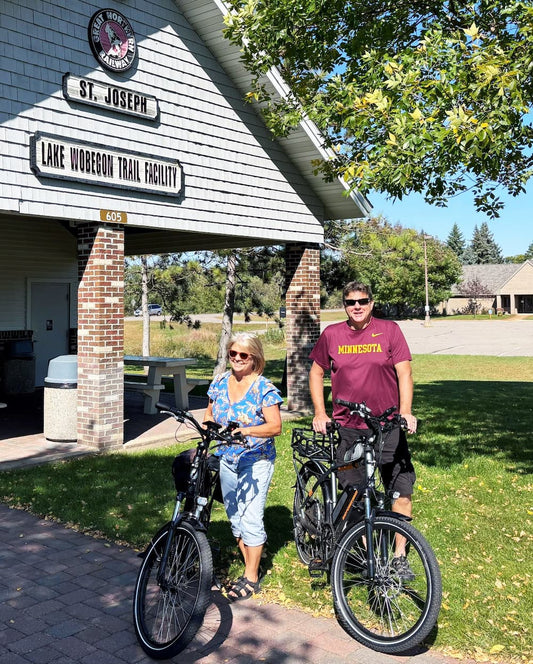 Jack and Anita testing the QuickSet seat on Lake Wobegon trail.