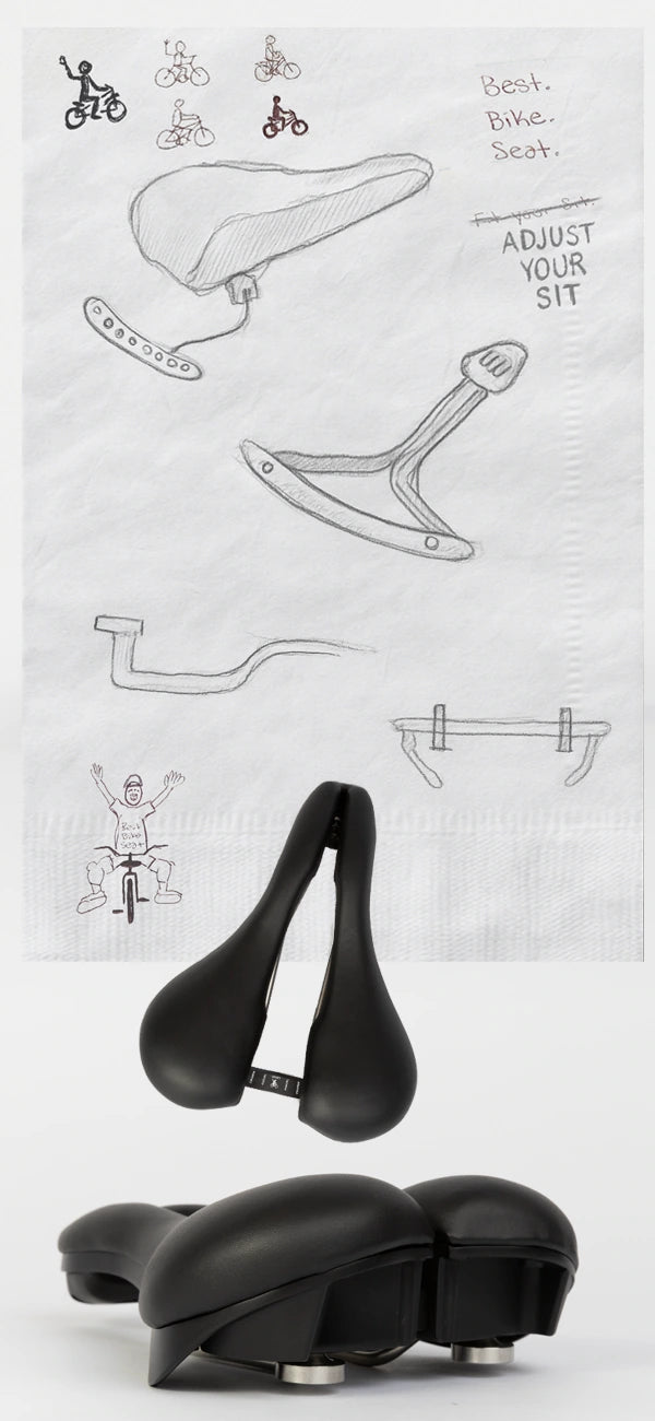 BestBikeSeat napkin sketch of adjustable seat design