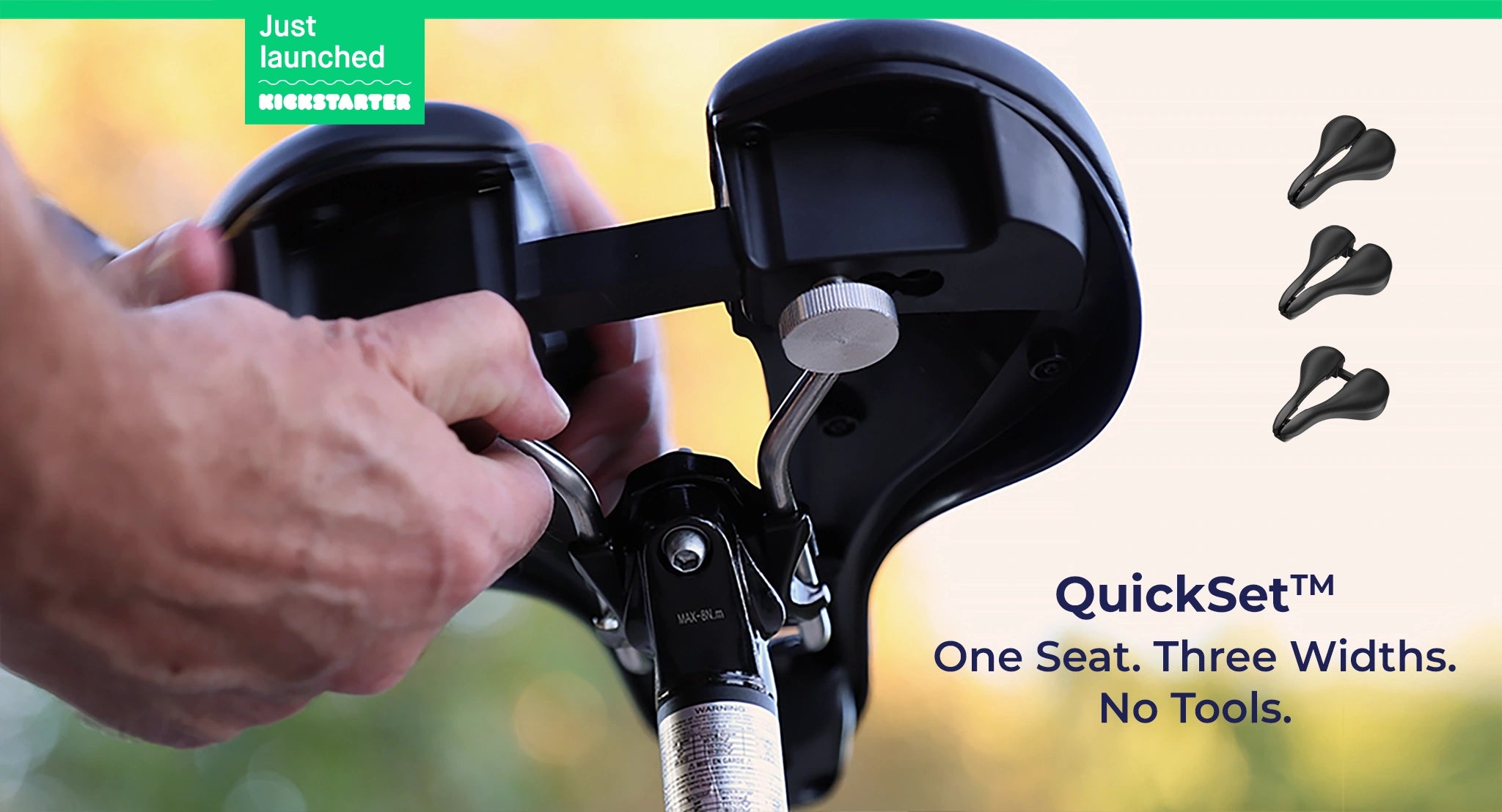 QuickSet Adjustable-Width Bike Seat, One Seat. Three Widths. No Tools.
